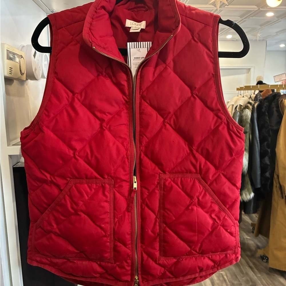 J. CREW Red Down Quilted Puffer Vest with gold detail size S